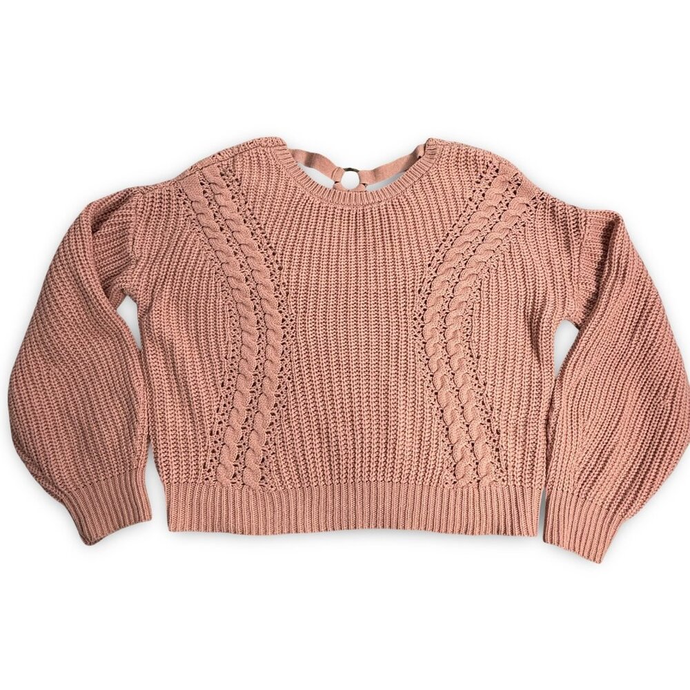 No‎ Boundaries Cable Knit Cropped Sweater XXL Pink Cozy Pullover Strappy Back